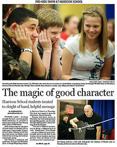 Local newspaper article featuring Tim Hannig's school assembly