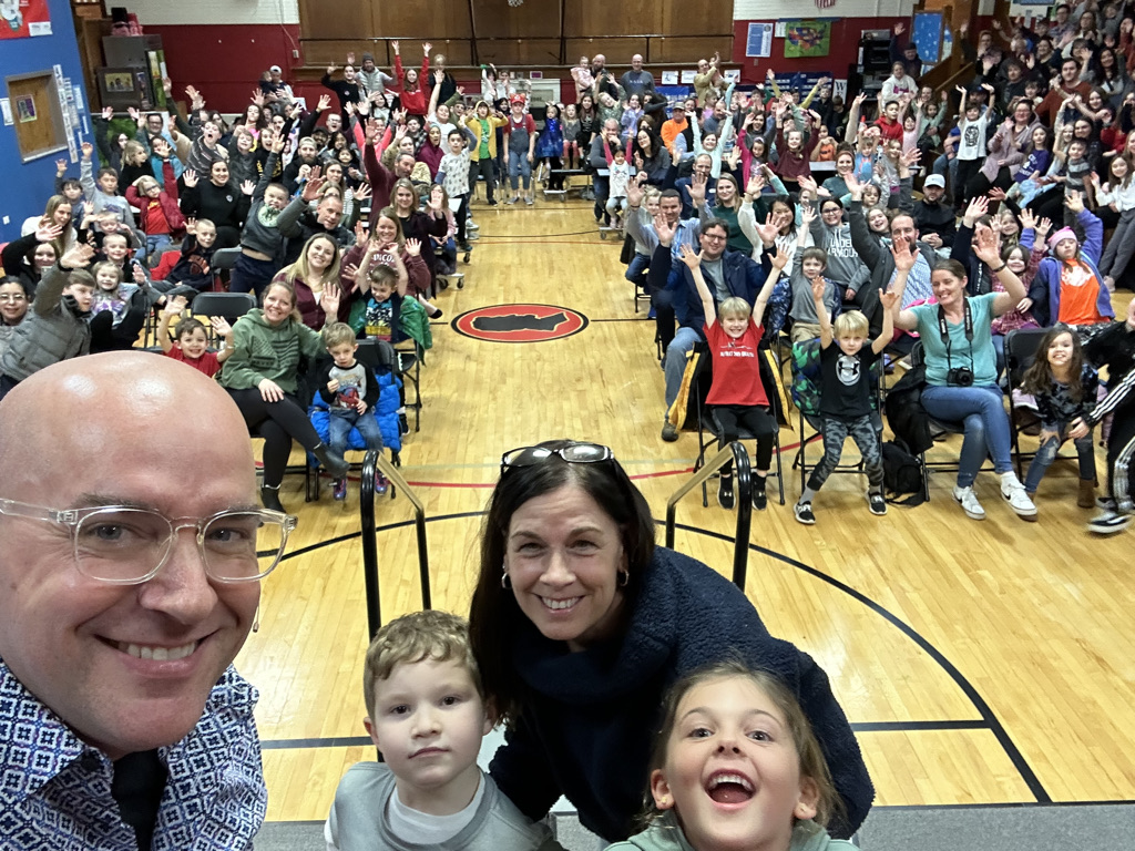 Principal selfie with Family Night crowd