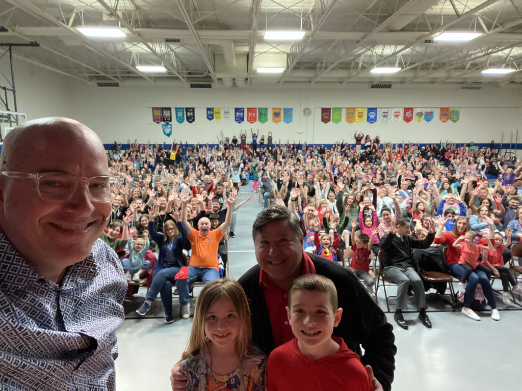 Principal selfie with Family Night crowd