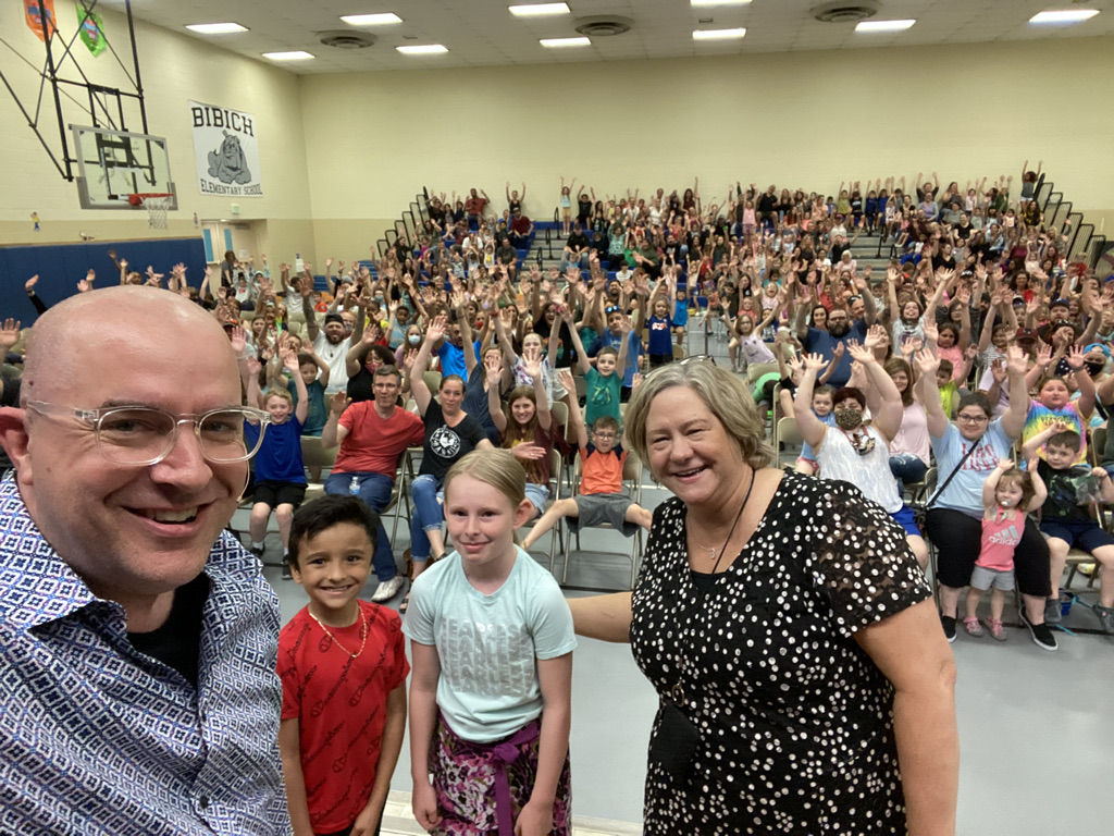 Principal selfie with Family Night crowd