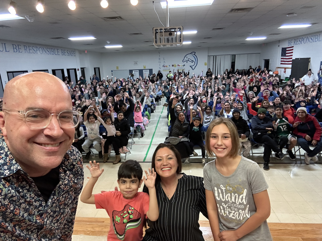 Principal selfie with Family Night crowd