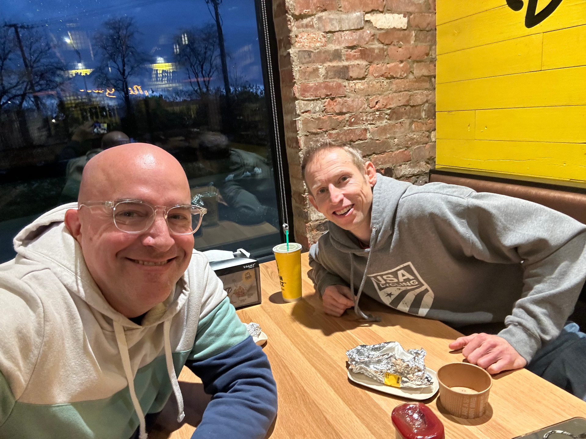 Tim and Matt Wilhelm having lunch together