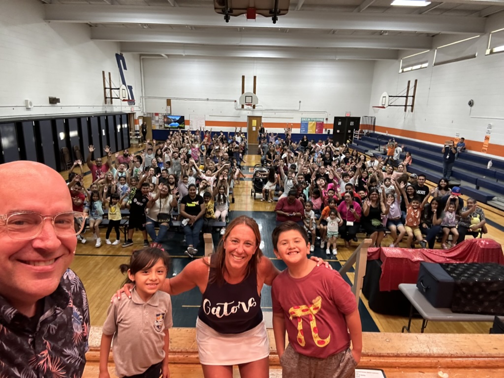 Principal selfie with Family Night crowd