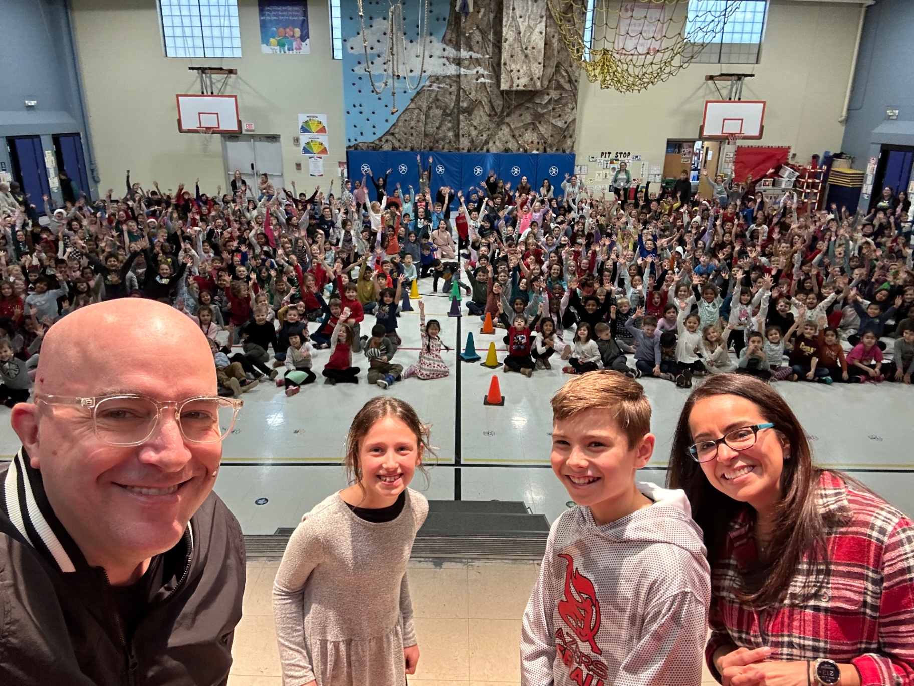Students and staff gathered at Beebe Elementary after a Pro-Kids Show assembly