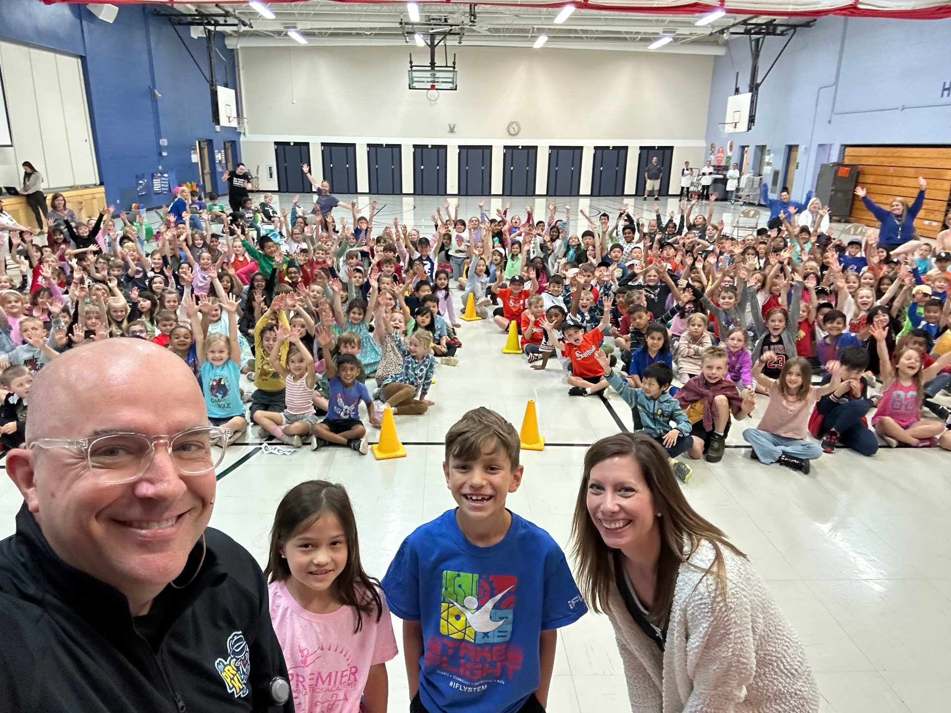 A large group photo after a Pro-Kids Show assembly at Ranch View Elementary