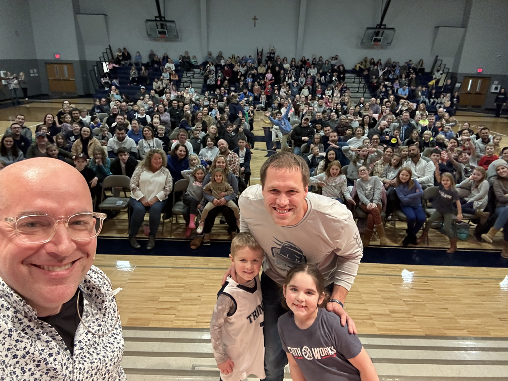 Principal selfie with Family Night crowd