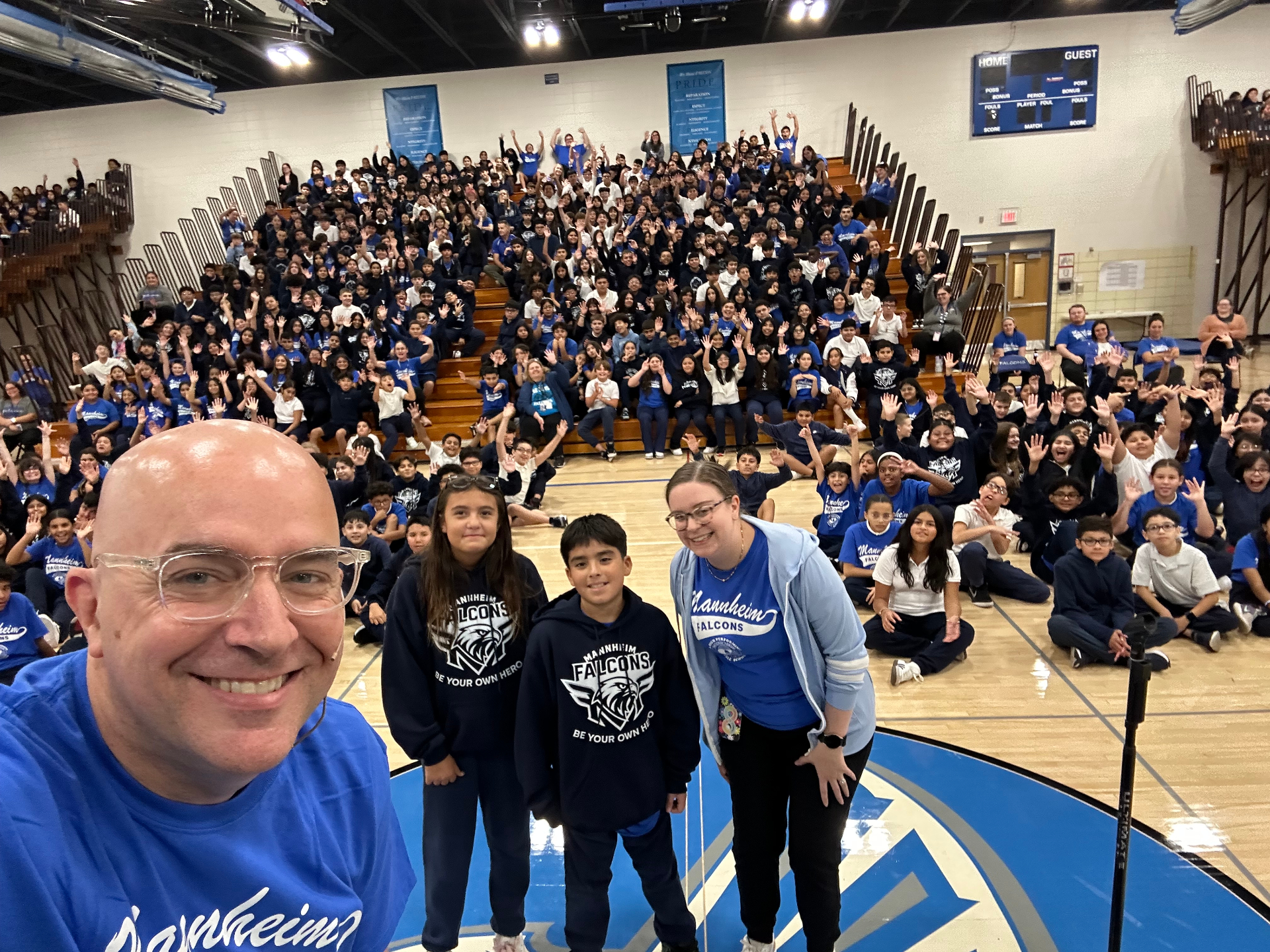 Middle school assembly audience fully engaged