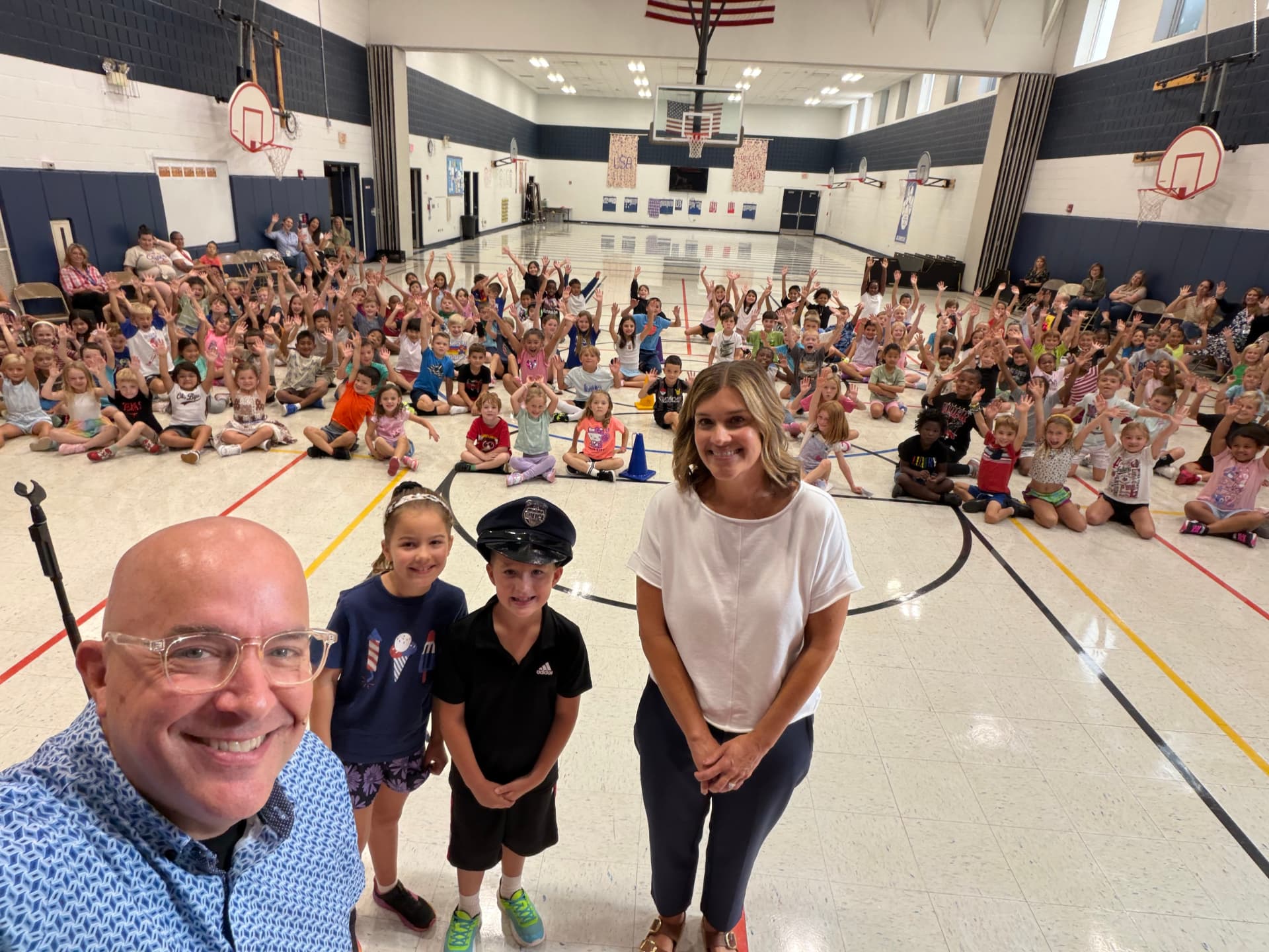 Tim Hannig with students at Madison Elementary kicking off the 2026-27 school year